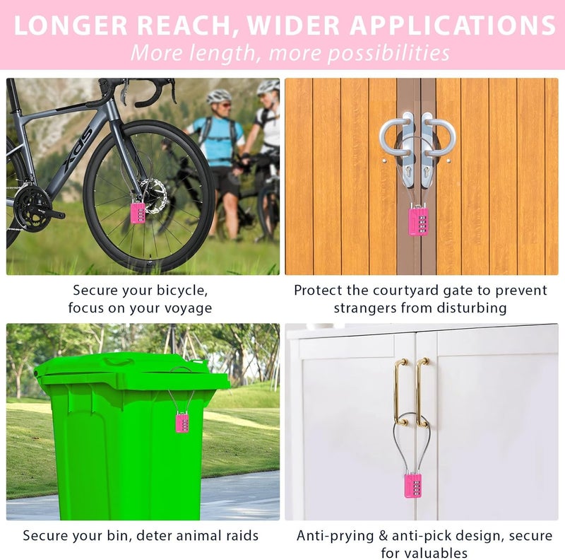 SEPOX ® Twins Resettable 4-Digit Combination Padlock, 32cm Extra Long Vinyl Steel Cable – Multipurpose Lock for Gym Locker, Suitcase, Backpack – Durable Anti-Rust, Pink Gym Essentials for Women - Image 3